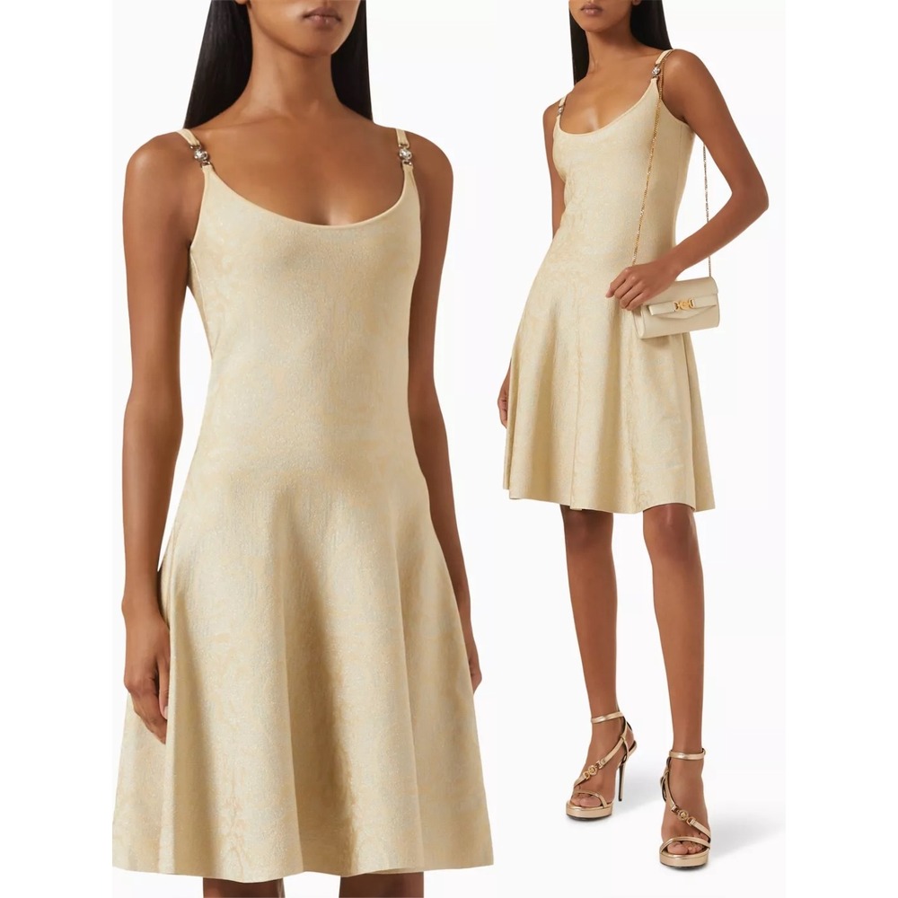 NWT Versace Barocco Jacquard Sleeveless Flared Mini Dress $2,075 Size 46 / US 10